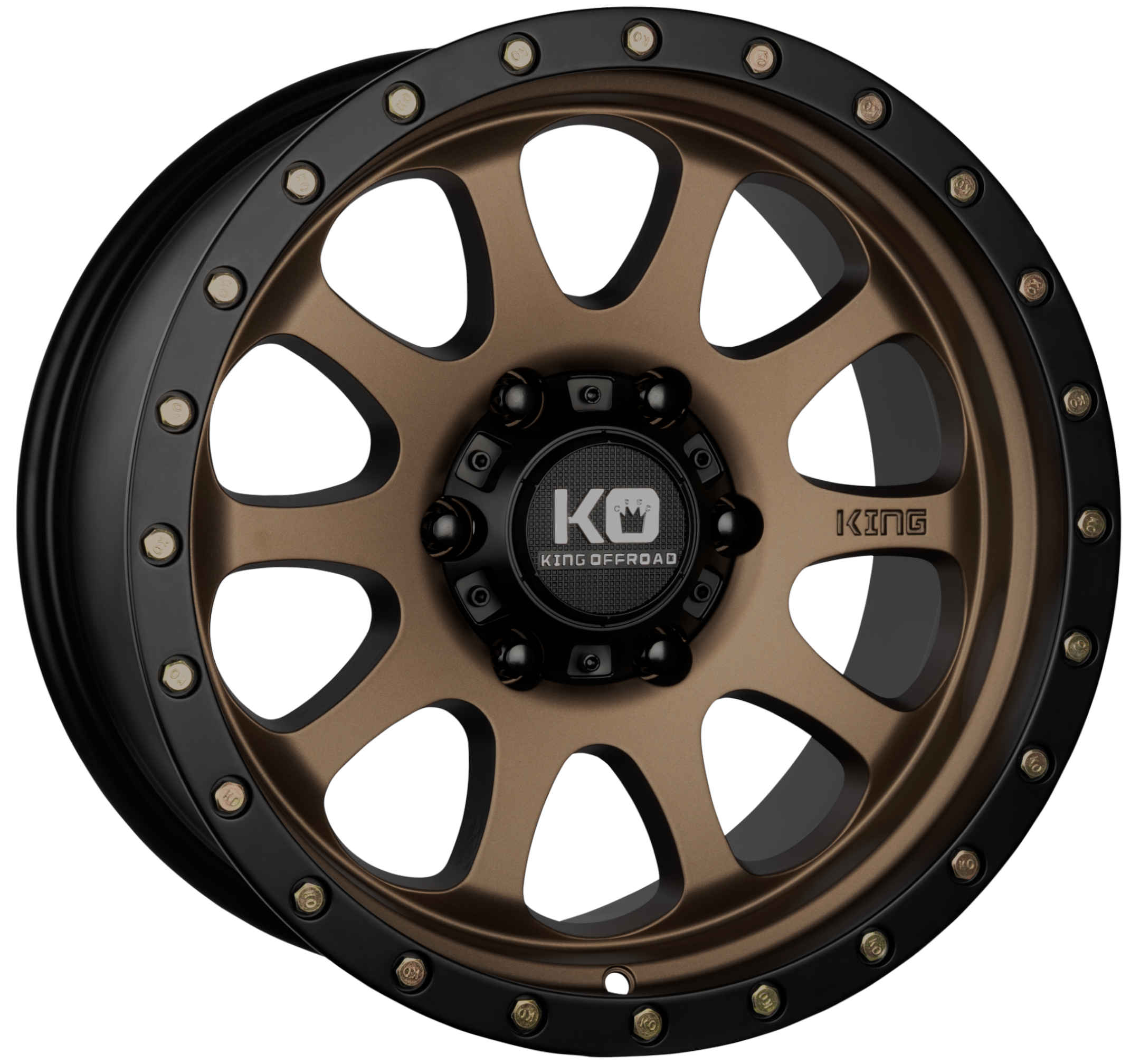 King 18x9 HURRICANE 2 6x139.7 DARK BRONZE SATIN BLACK LIP ZINC BOLTS +35